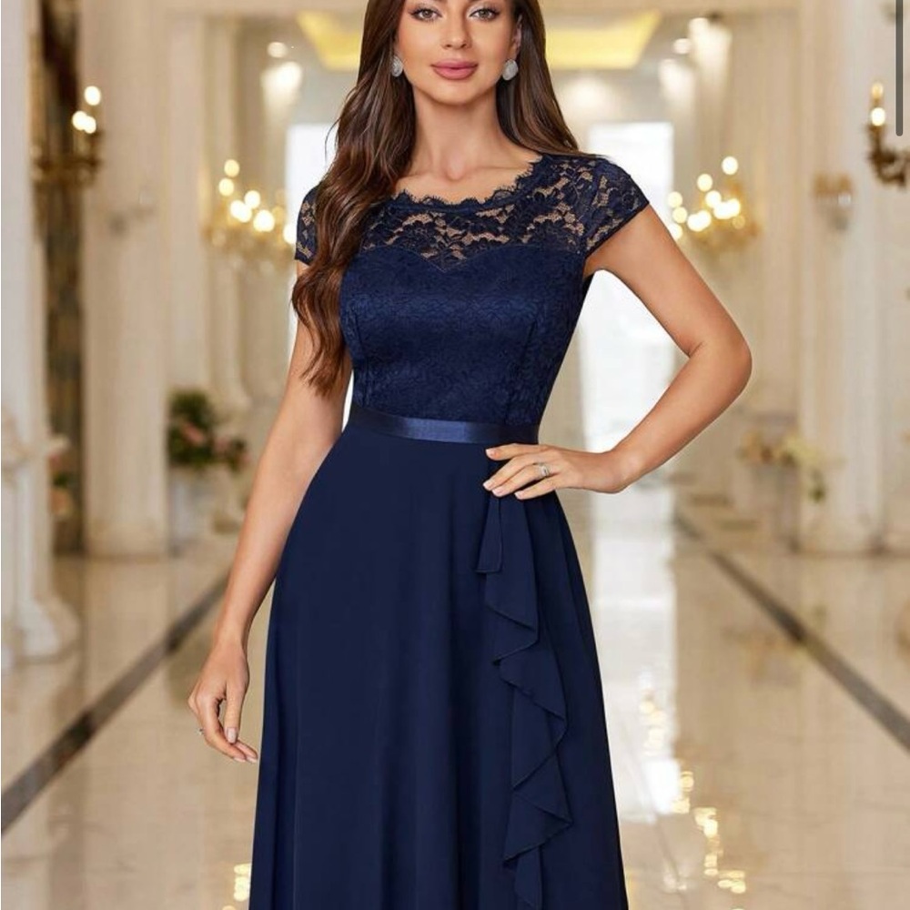 Miusol Navy Blue Lace Midi Dress